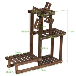 4-stufiges Pflanzenregal Rustikaler hölzerner Pflanzenständer 75 x 25 x 71 cm Braun