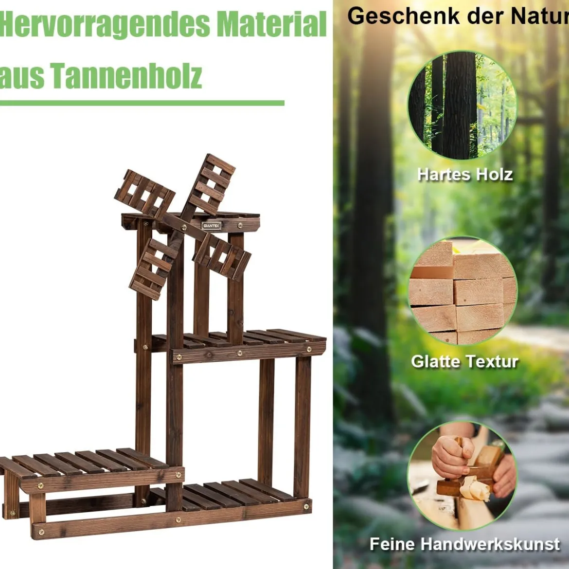 4-stufiges Pflanzenregal Rustikaler hölzerner Pflanzenständer 75 x 25 x 71 cm Braun