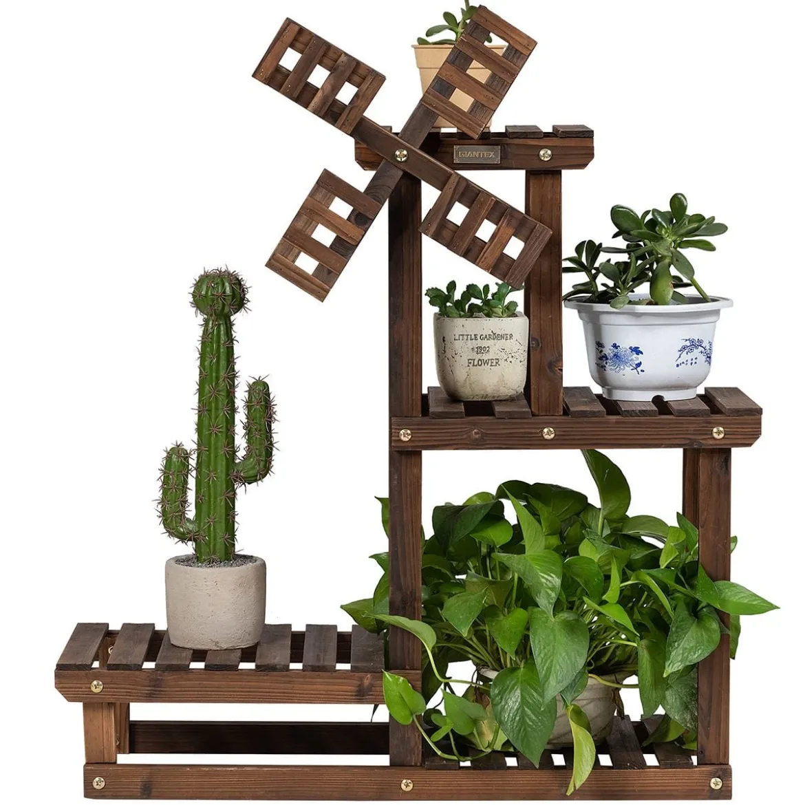 4-stufiges Pflanzenregal Rustikaler hölzerner Pflanzenständer 75 x 25 x 71 cm Braun