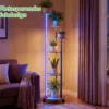 6-stufiges Pflanzenständer mit LED-Beleuchtung & Rollen Blumenständer Pflanzenregal Rustikal Braun