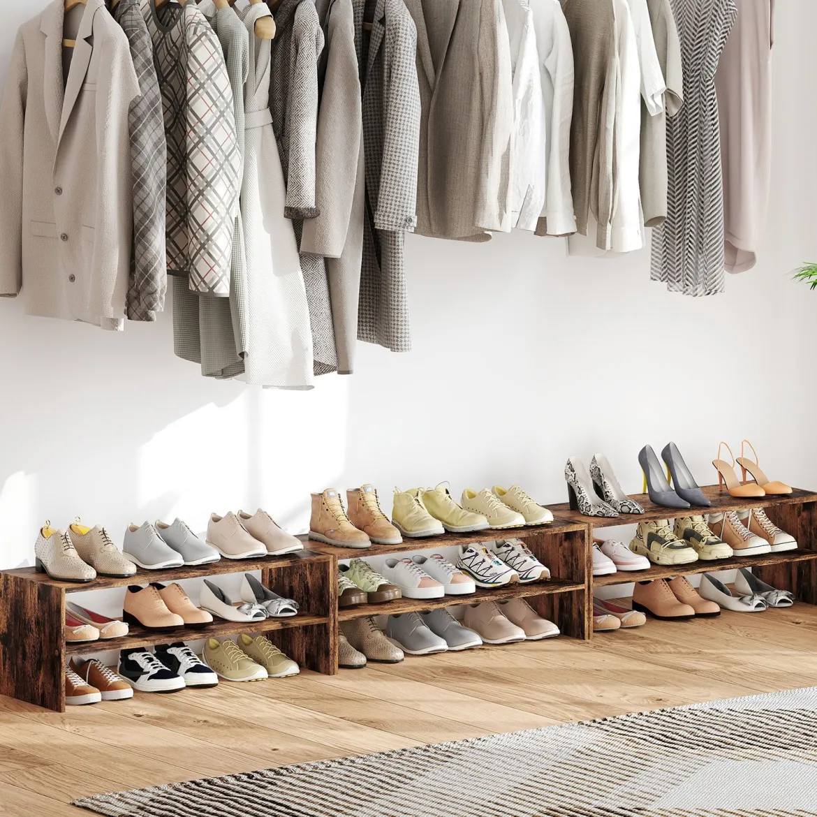 6-stufiges Schuhregal Stapelbarer Schuhorganizer Holzschuhregal mit Anti-Kipp-Vorrichtung