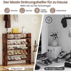 6-stufiges Schuhregal Stapelbarer Schuhorganizer Holzschuhregal mit Anti-Kipp-Vorrichtung
