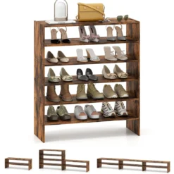 6-stufiges Schuhregal Stapelbarer Schuhorganizer Holzschuhregal mit Anti-Kipp-Vorrichtung