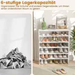 6-stufiges Schuhregal Stapelbarer Schuhorganizer Holzschuhregal mit Anti-Kipp-Vorrichtung