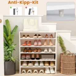 6-stufiges Schuhregal Stapelbarer Schuhorganizer Holzschuhregal mit Anti-Kipp-Vorrichtung