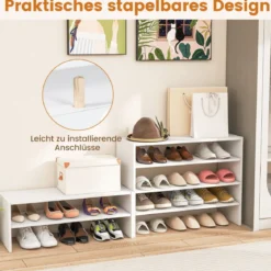 6-stufiges Schuhregal Stapelbarer Schuhorganizer Holzschuhregal mit Anti-Kipp-Vorrichtung