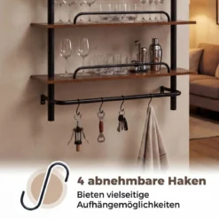 3-stufiges schwebendes Rohrregal Wandregal mit 4 S-förmigen Haken 80,5 x 24 x 97 cm ohne Beleuchtung