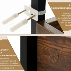 3-stufiges Toilettenregal mit 4 Haken & Verstellbaren Füßen Platzsparendes Badregal Braun