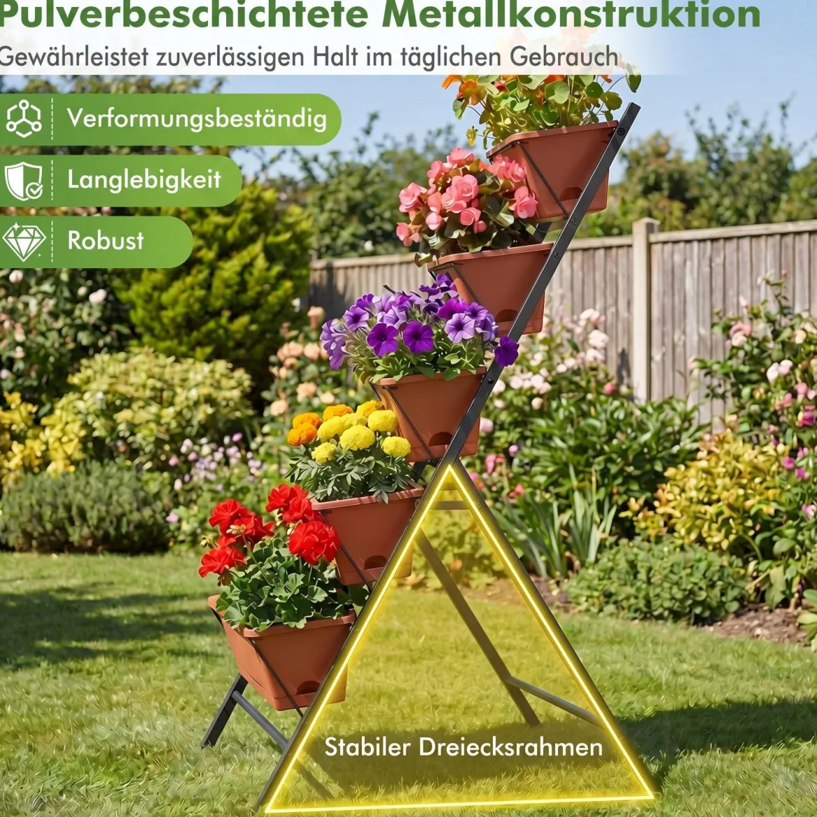 5-Stufiges Vertikale Hochbeet Pflanzenbeet mit 5 Herausnehmbaren Blumenkästen Schwarz/Rot