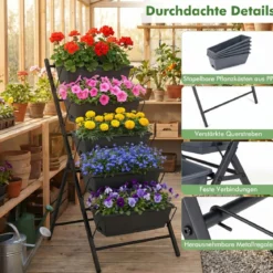 5-Stufiges Vertikale Hochbeet Pflanzenbeet mit 5 Herausnehmbaren Blumenkästen Schwarz/Rot
