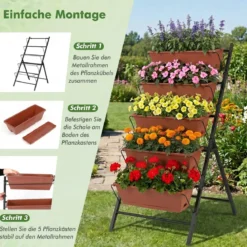 5-Stufiges Vertikale Hochbeet Pflanzenbeet mit 5 Herausnehmbaren Blumenkästen Schwarz/Rot