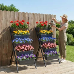 5-Stufiges Vertikale Hochbeet Pflanzenbeet mit 5 Herausnehmbaren Blumenkästen Schwarz/Rot