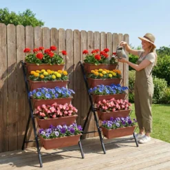 5-Stufiges Vertikale Hochbeet Pflanzenbeet mit 5 Herausnehmbaren Blumenkästen Schwarz/Rot