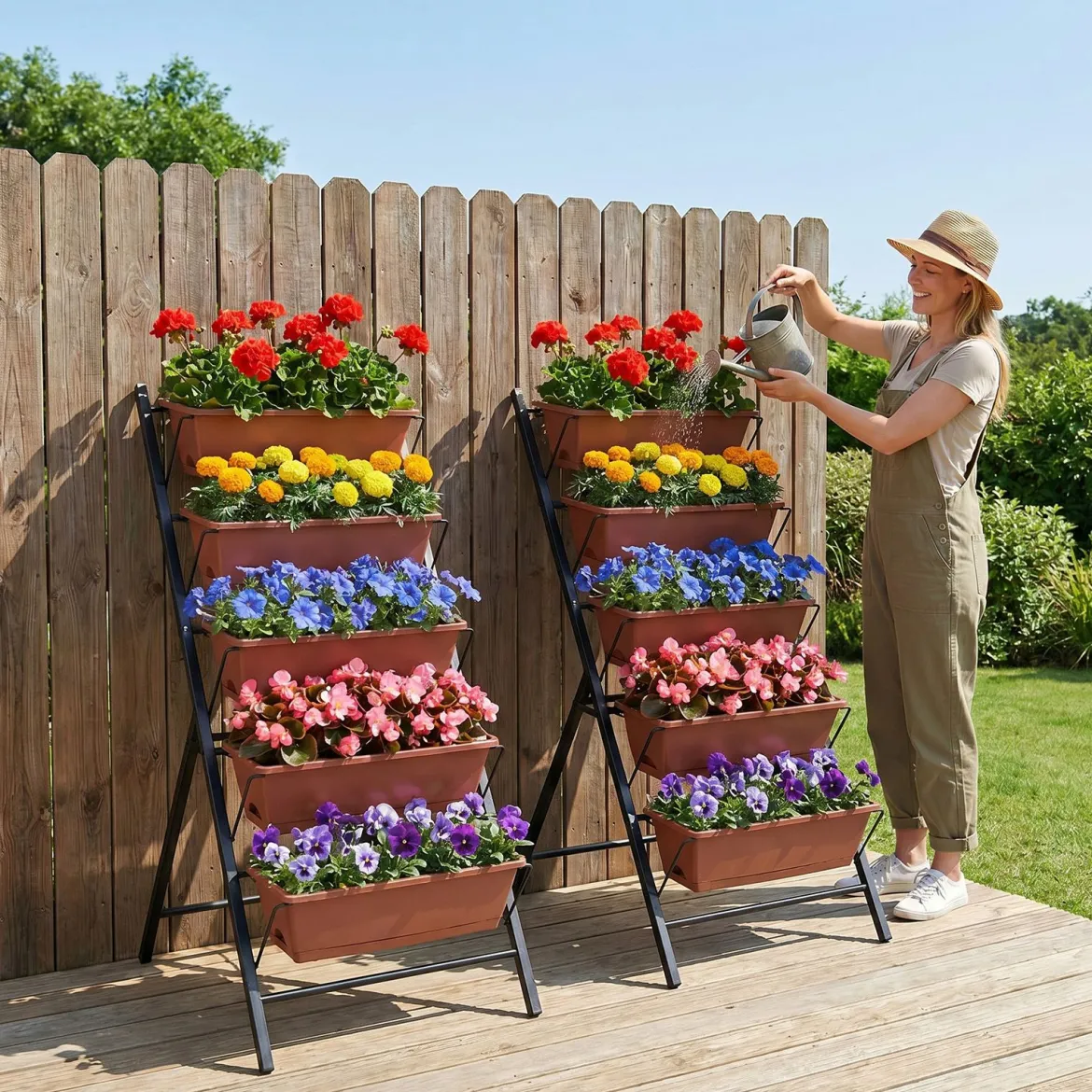 5-Stufiges Vertikale Hochbeet Pflanzenbeet mit 5 Herausnehmbaren Blumenkästen Schwarz/Rot