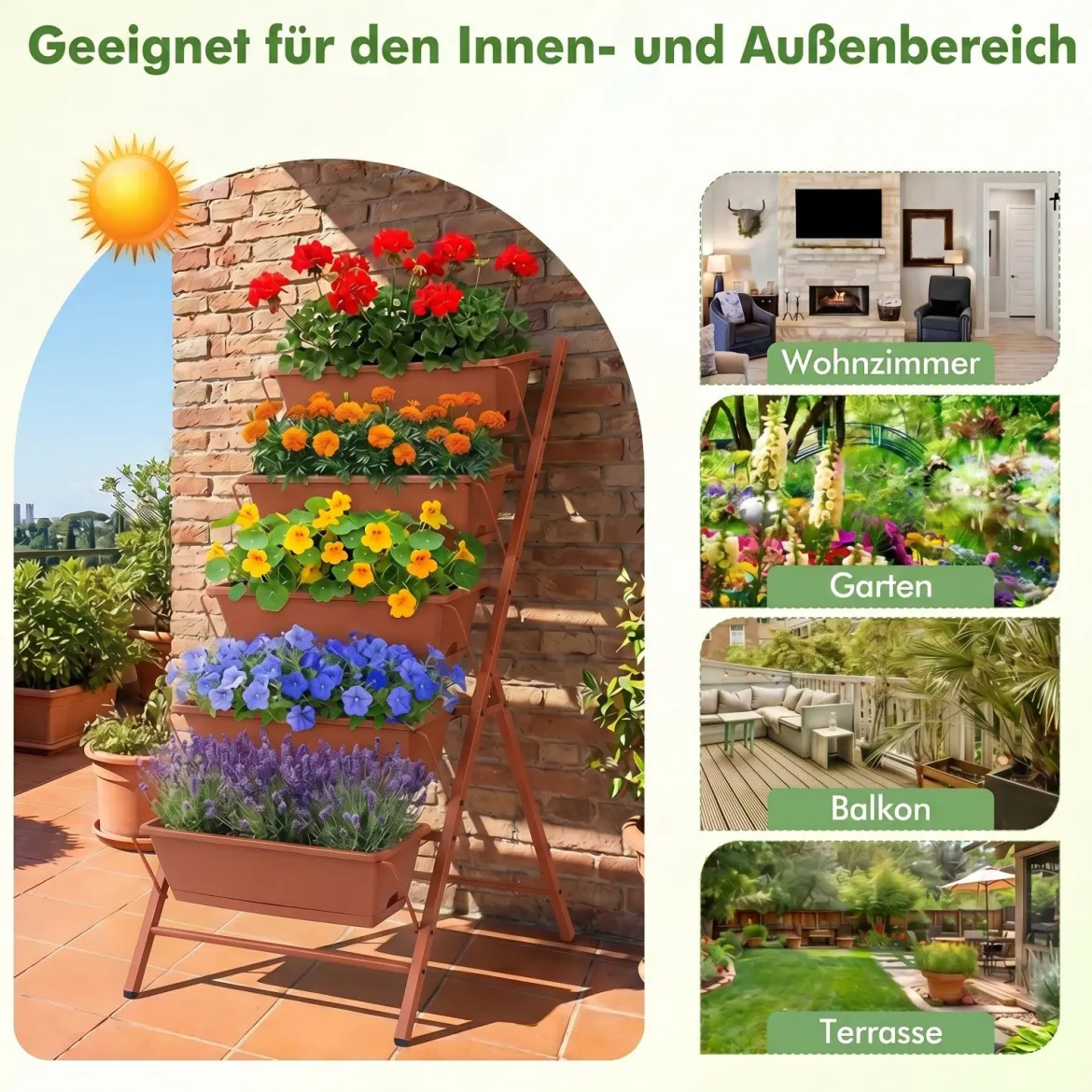 5-Stufiges Vertikale Hochbeet Pflanzenbeet mit 5 Herausnehmbaren Blumenkästen Schwarz/Rot