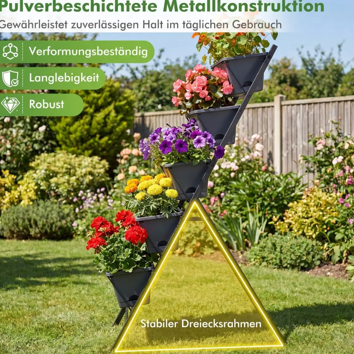 5-Stufiges Vertikale Hochbeet Pflanzenbeet mit 5 Herausnehmbaren Blumenkästen Schwarz/Rot