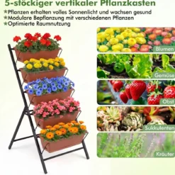 5-Stufiges Vertikale Hochbeet Pflanzenbeet mit 5 Herausnehmbaren Blumenkästen Schwarz/Rot