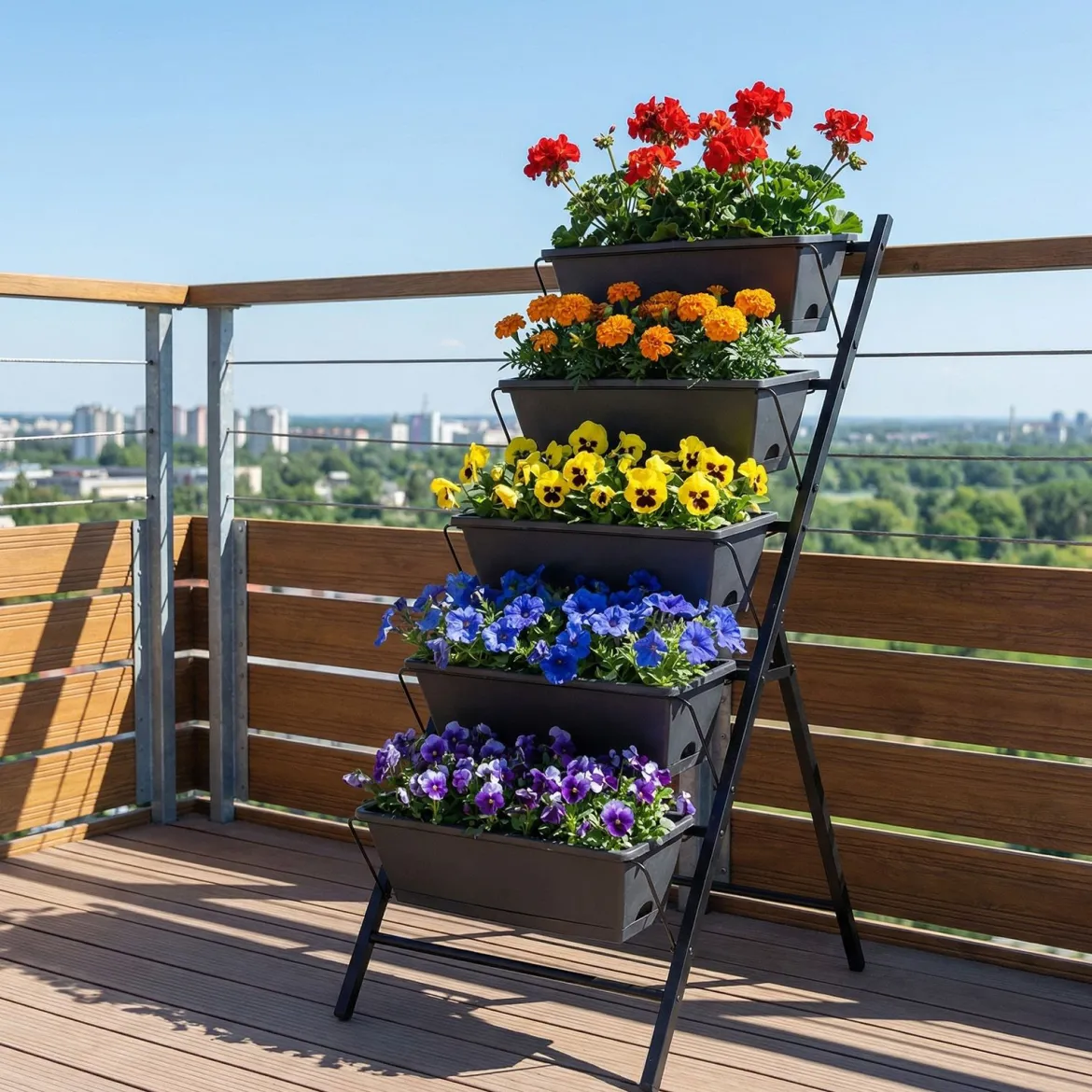 5-Stufiges Vertikale Hochbeet Pflanzenbeet mit 5 Herausnehmbaren Blumenkästen Schwarz/Rot