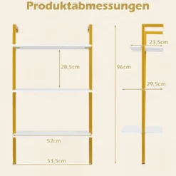 3-stufiges Wandregal mit Metallrahmen Hängeregal Wandmontiertes Bücherregal Weiß