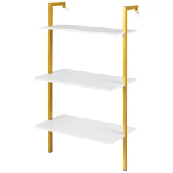 3-stufiges Wandregal mit Metallrahmen Hängeregal Wandmontiertes Bücherregal Weiß