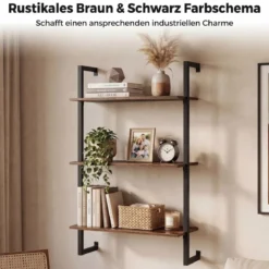 3 Stufiges Wandregal mit Metallrahmen Schwebendes Küchenregal Lagerregal Braun