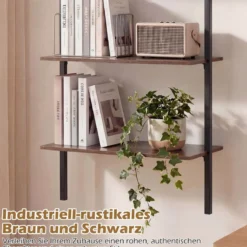 3-stufiges Wandregal mit Metallrahmen Hängeregal Wandmontiertes Bücherregal Braun