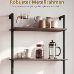 3-stufiges Wandregal mit Metallrahmen Hängeregal Wandmontiertes Bücherregal Braun