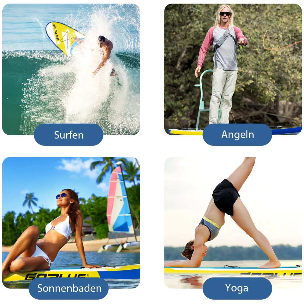SUP Board Aufblasbares Stand Up Paddle Board mit breite Fläche 305 x 76 x 15 cm Blau + Gelb + Weiß