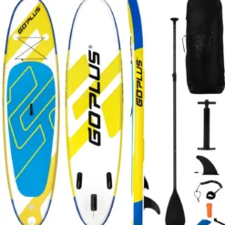 SUP Board Aufblasbares Stand Up Paddle Board mit breite Fläche 305 x 76 x 15 cm Blau + Gelb + Weiß