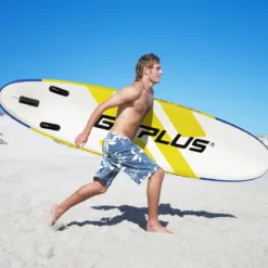 SUP Board Aufblasbares Stand Up Paddle Board mit breite Fläche 305 x 76 x 15 cm Blau + Gelb + Weiß