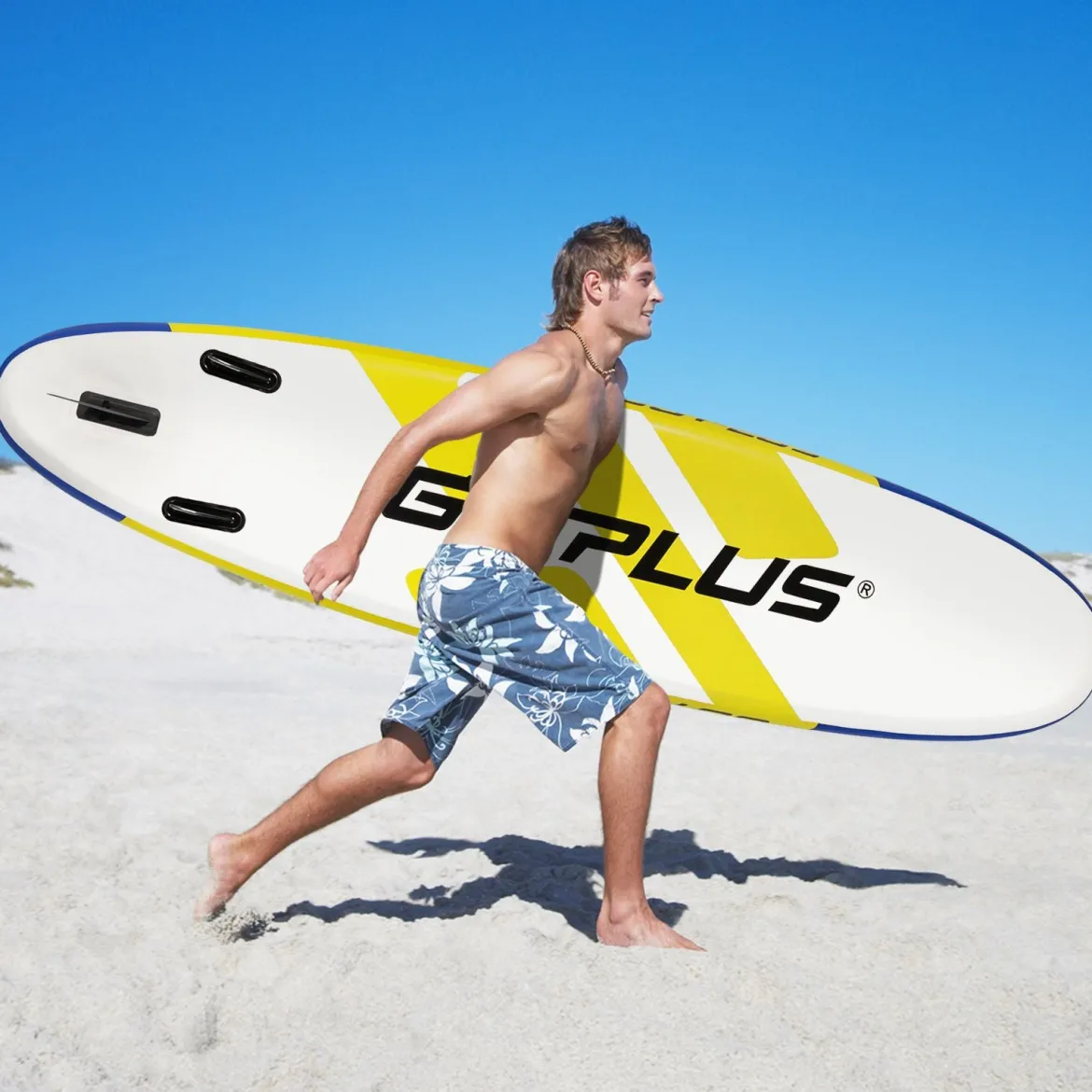 SUP Board Aufblasbares Stand Up Paddle Board mit breite Fläche 305 x 76 x 15 cm Blau + Gelb + Weiß