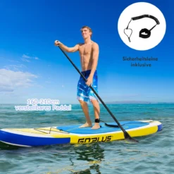 SUP Board Aufblasbares Stand Up Paddle Board mit breite Fläche 305 x 76 x 15 cm Blau + Gelb + Weiß