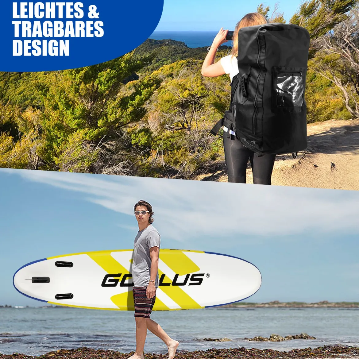 SUP Board Aufblasbares Stand Up Paddle Board mit breite Fläche 305 x 76 x 15 cm Blau + Gelb + Weiß