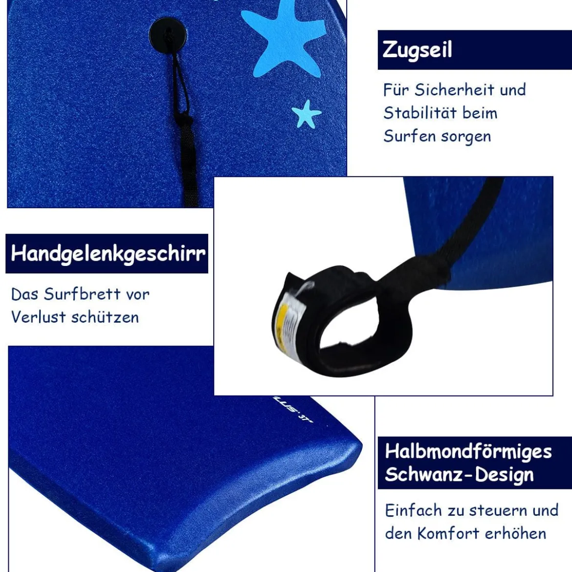 Sup Board Kinder Bodyboard Surfbrett Surfboard Dunkelblau 104 x 52 x 6 cm