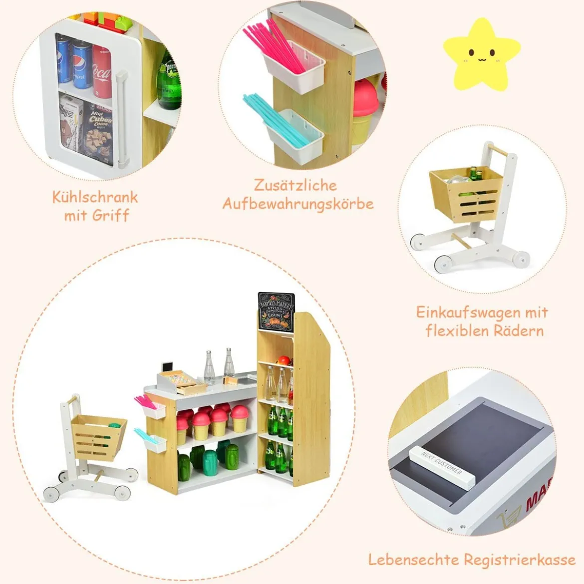 Supermarkt-Spielset mit Einkaufswagen Kinderkassierenspielzeug Rollenspiel supermarkt für kinder
