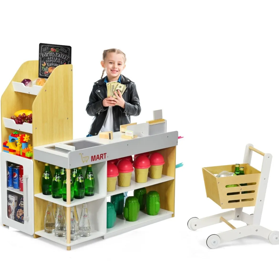 Supermarkt-Spielset mit Einkaufswagen Kinderkassierenspielzeug Rollenspiel supermarkt für kinder