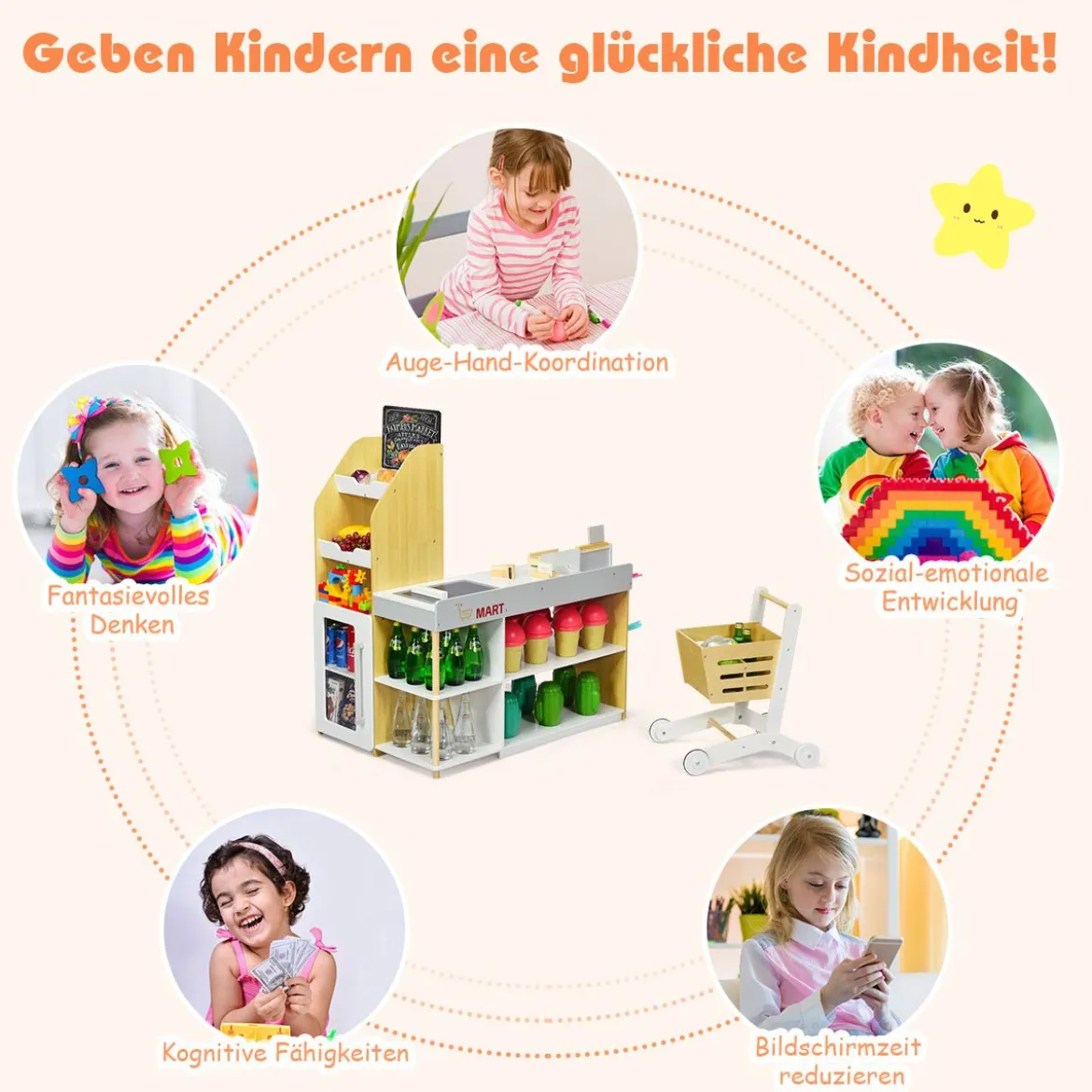 Supermarkt-Spielset mit Einkaufswagen Kinderkassierenspielzeug Rollenspiel supermarkt für kinder