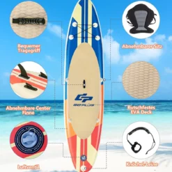 SUP mit Zubehör verstellbarem Pedal 9 D-Ringen Rucksack Handpumpe & Leine Stand up Paddle Board Orange