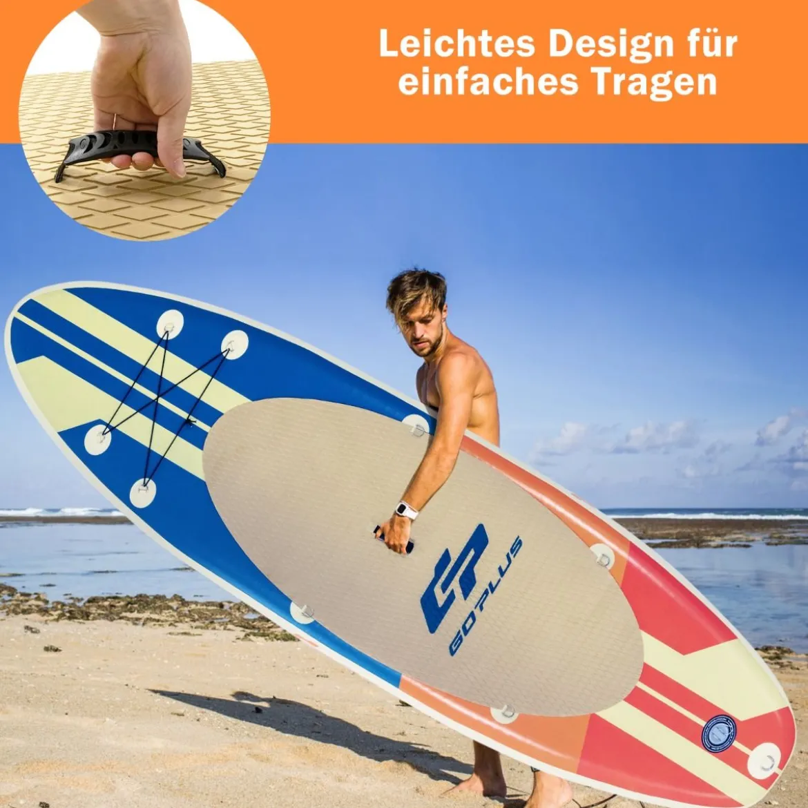 SUP mit Zubehör verstellbarem Pedal 9 D-Ringen Rucksack Handpumpe & Leine Stand up Paddle Board Orange