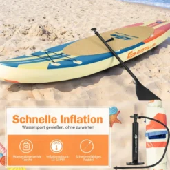 SUP mit Zubehör verstellbarem Pedal 9 D-Ringen Rucksack Handpumpe & Leine Stand up Paddle Board Orange