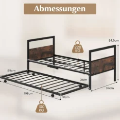 Tagesbett ausziehbar Ausziehbett 90 x 200 cm Gästebett mit Lattenrost Bettgestell für Schlafzimmer bis 220 kg belastbar