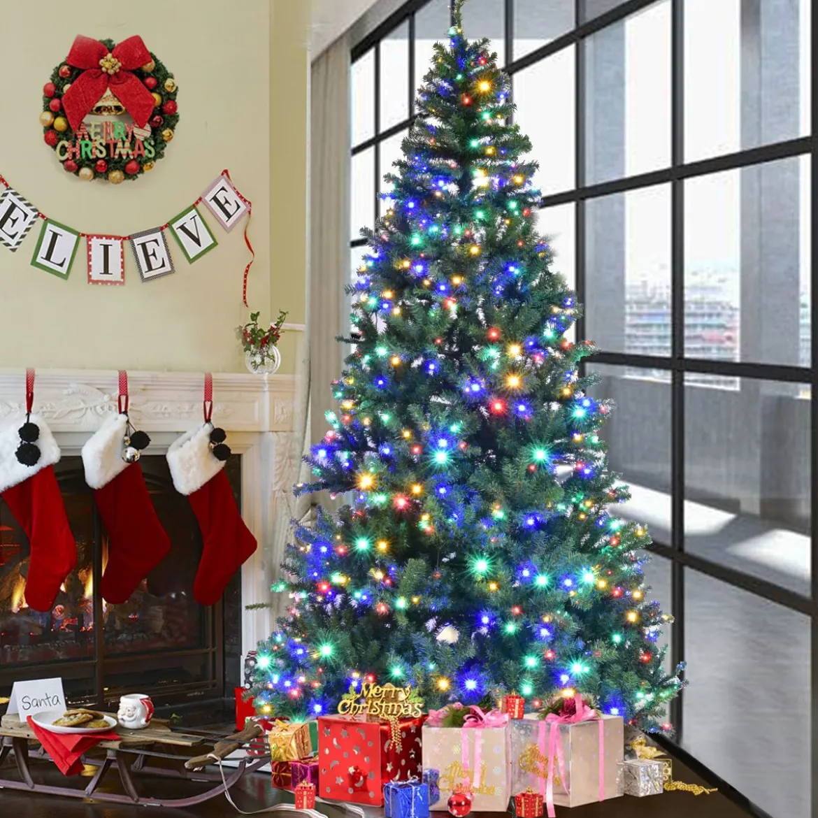 Tannenbaum Künstlicher Weihnachtsbaum mit LED-Lichterketten Christbaum 120/180/210/240/270 cm Grün