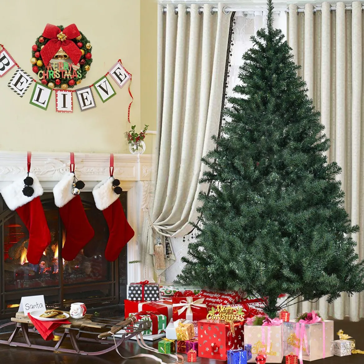 Tannenbaum Künstlicher Weihnachtsbaum mit LED-Lichterketten Christbaum 120/180/210/240/270 cm Grün