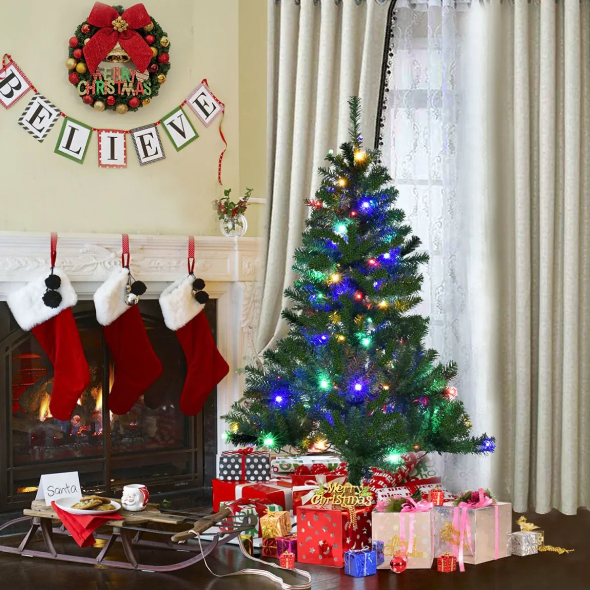 Tannenbaum Künstlicher Weihnachtsbaum mit LED-Lichterketten Christbaum 120/180/210/240/270 cm Grün