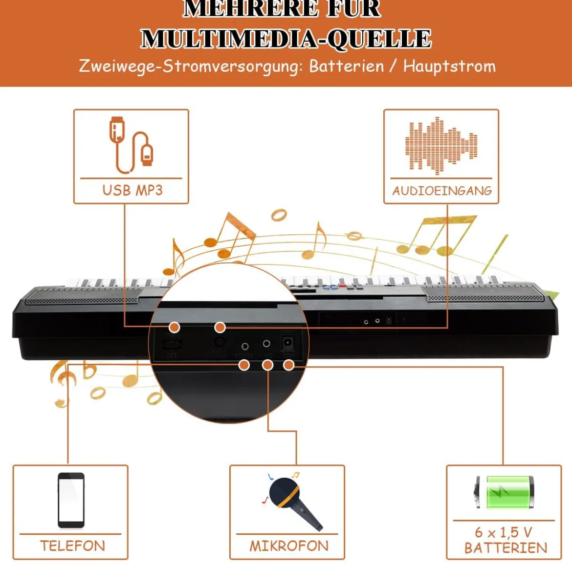 61 Tastatur Elektrisches Keyboard mit Notenständer Mikrofon Digital Piano
