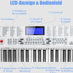 61 Tastatur Elektroklavier Digitale Keyboard Tragbar 83 x 27,5 x 9 cm Weiß
