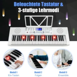 61 Tastatur Elektroklavier Digitale Keyboard Tragbar 83 x 27,5 x 9 cm Weiß