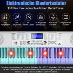 61 Tastatur Elektroklavier Digitale Keyboard Tragbar 83 x 27,5 x 9 cm Weiß