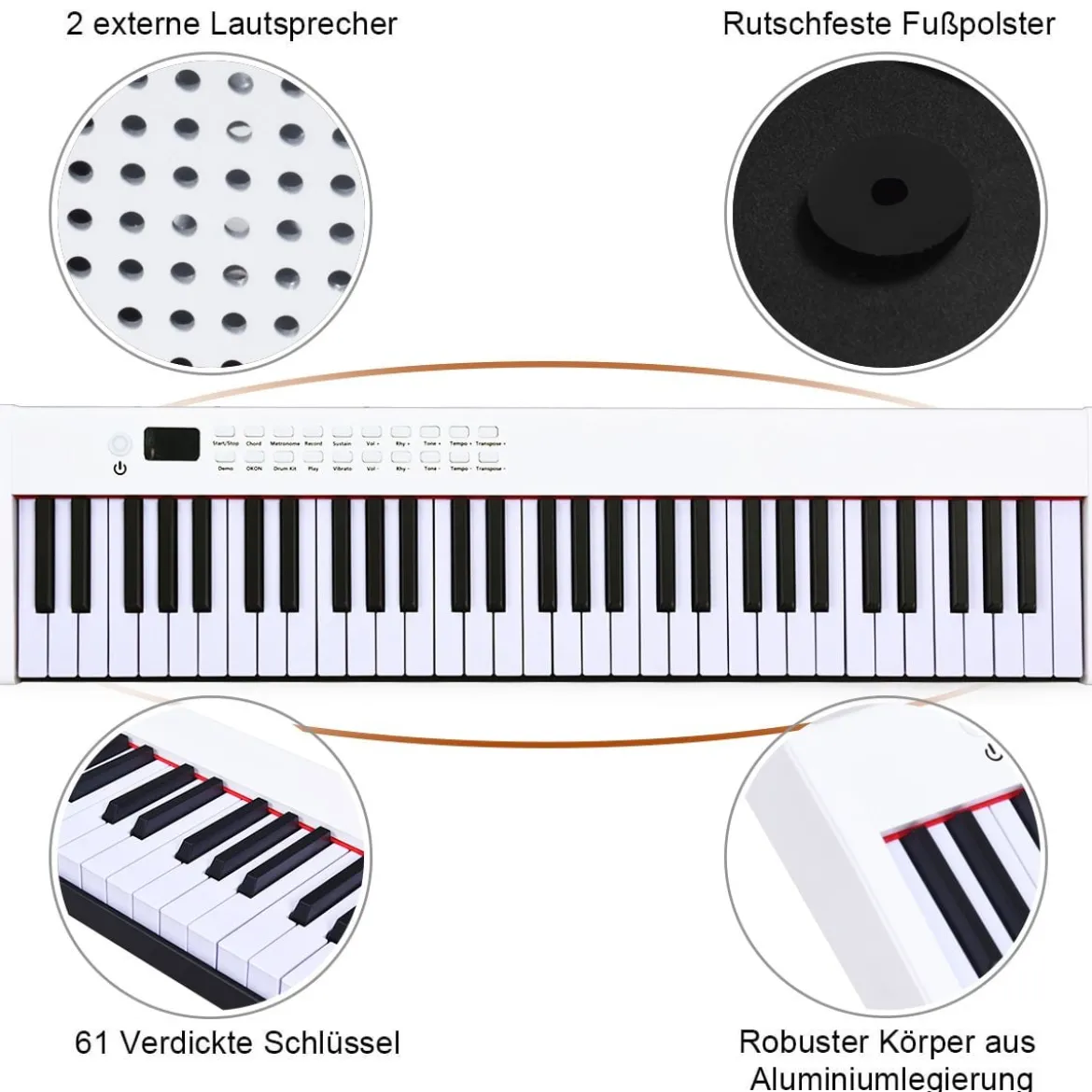 61-Tasten digitale Keyboard elektrisches Klavier mit Tragetasche 90 x 21 x 6 cm Weiß