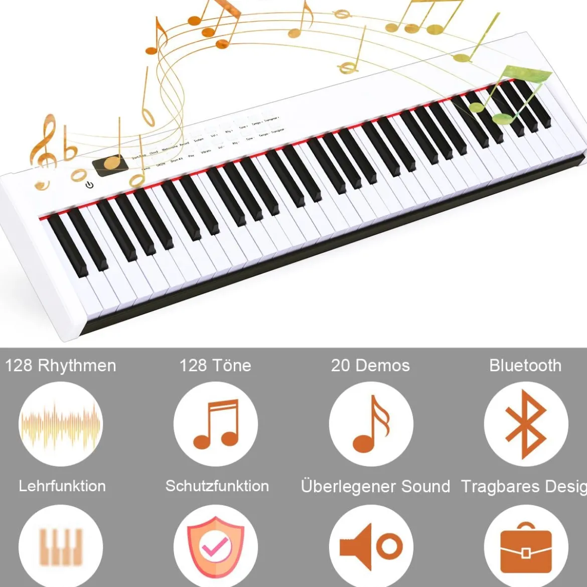 61-Tasten digitale Keyboard elektrisches Klavier mit Tragetasche 90 x 21 x 6 cm Weiß